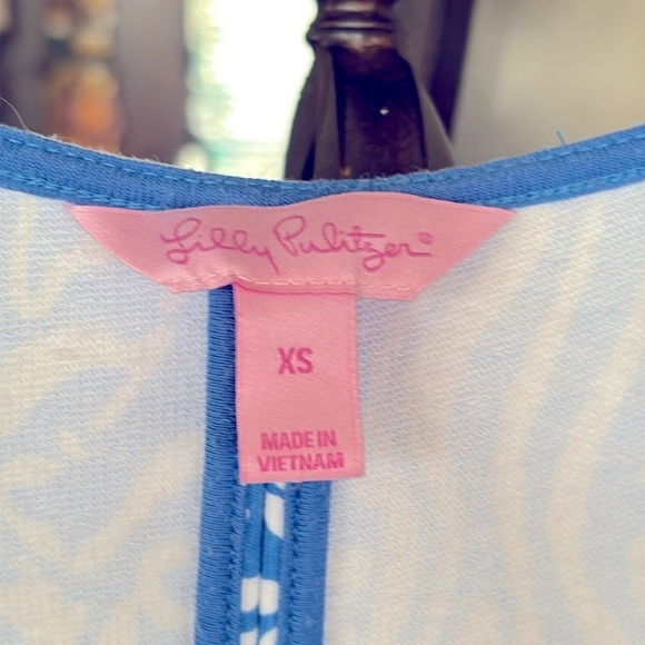 Lilly Pulitzer Blue & White Seahorse Swirl Dress V-Neck 3/4 Sleeves Tropical - Picture 4 of 14